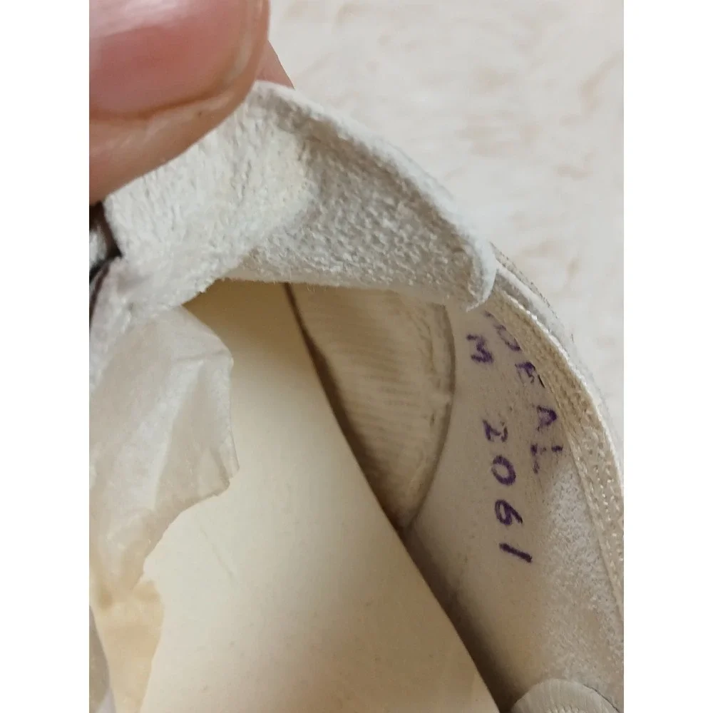 Vtg Mrs. Day's Ideal Baby Shoe White & Navy‎ Soft Leather Shoes Infant  Wearable